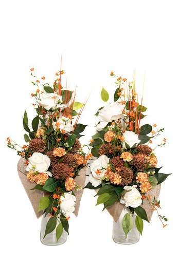 Bouquet de fleurs joyeux et élégant pour cimetière en blanc et orange