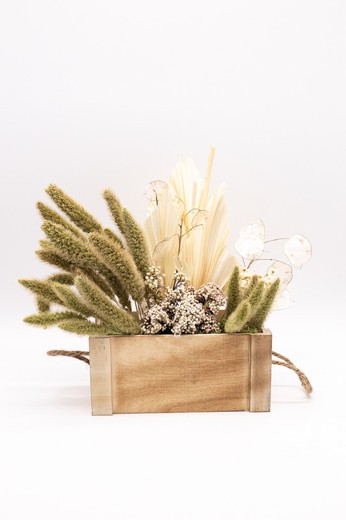 Caja de madera natural para decorar tu hogar con flores secas