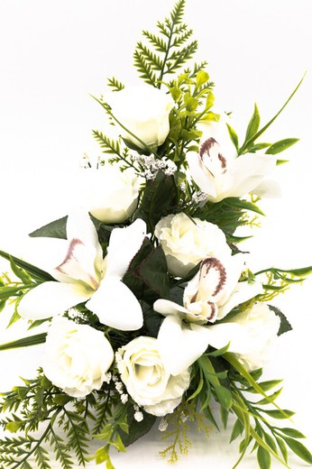 Centre de table de fleurs artificielles pour niches de cimetière en blanc