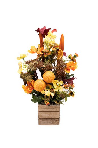 Centro de mesa o buffet con flores artificiales en color naranja