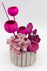 Centro redondo de flores secas y preservadas en tonos lilas y rosadas —  Oh!MyFlor
