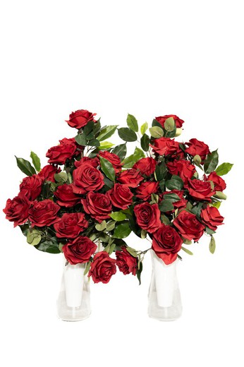 Le classique des bouquets de fleurs de cimetière. Toutes les roses rouges artificielles