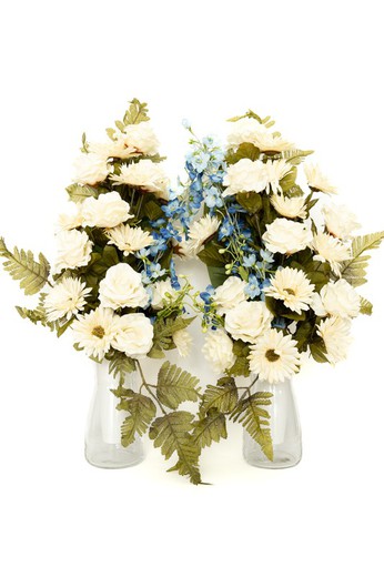 Bouquet de fleurs spectaculaire pour niches, tombes et pierres tombales de cimetière avec fleurs bleues