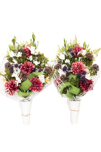 Grand bouquet de fleurs artificielles avec chrysanthèmes couleur corail