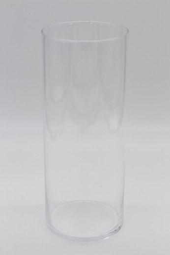 Jarrón de cristal transparente alto tipo tubo.