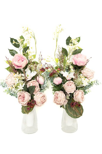 Paire de bouquets de cimetière avec pivoines roses. Prix ​​couple