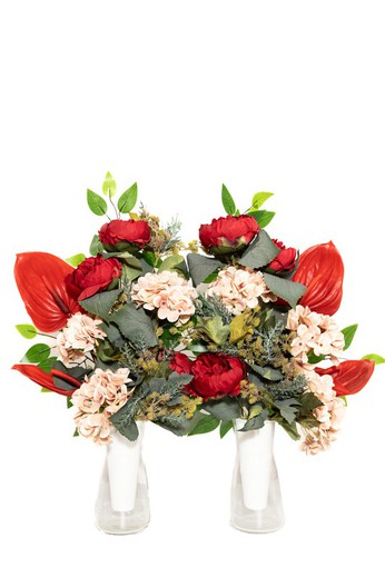 Beau bouquet de fleurs pour cimetière avec anthuriums rouges artificiels