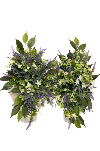 Buquê de flores artificiais para cemitério com lavanda artificial em cascata e flores brancas