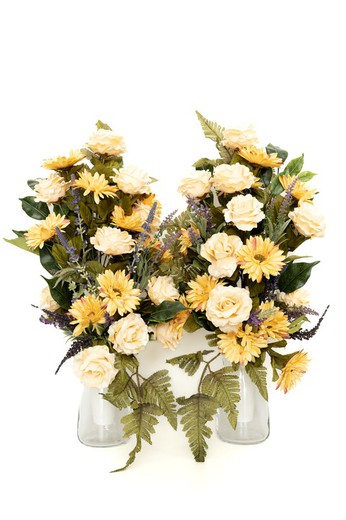 Bouquet de fleurs artificielles pour cimetière avec gerberas et roses sauvages