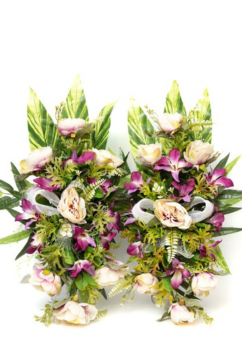 Bouquet pour tombes en fleurs artificielles avec pivoines roses et orchidées