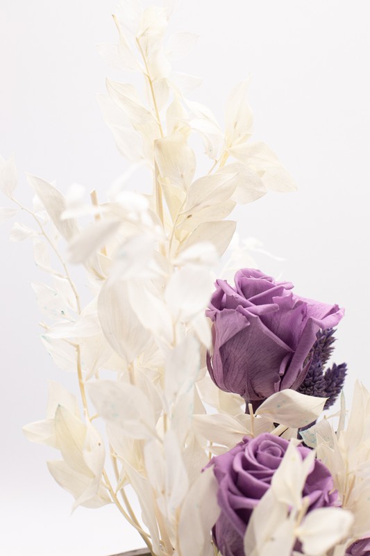 Arranjo de flores secas e conservadas com rosas lilás — Oh!MyFlor