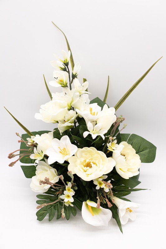 Composition de fleurs artificielles pour cimetière en blanc — Oh!MyFlor