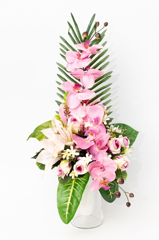 Arranjo de flores de cemitério rosa com orquídeas — Oh!MyFlor