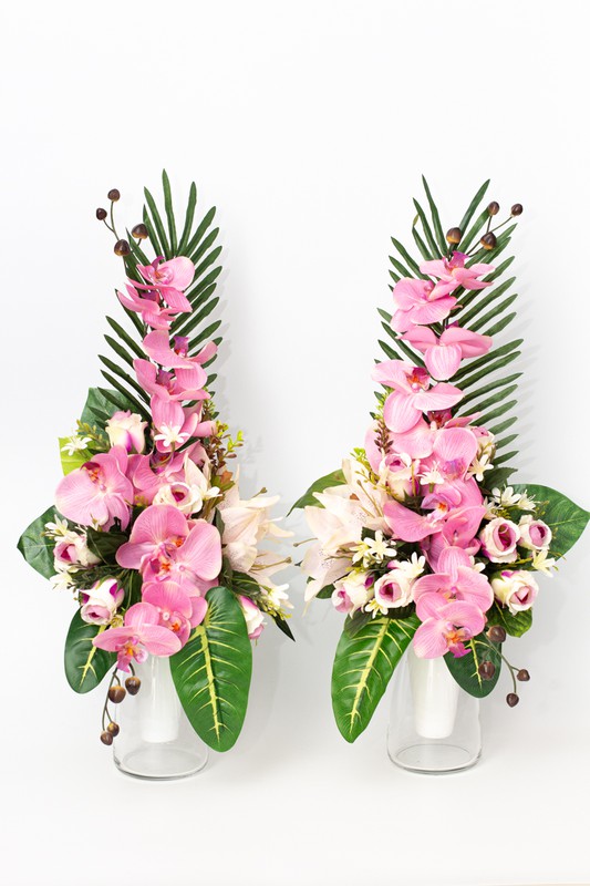Arranjo de flores de cemitério rosa com orquídeas — Oh!MyFlor