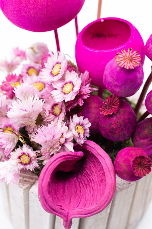 Centro redondo de flores secas y preservadas en tonos lilas y rosadas —  Oh!MyFlor