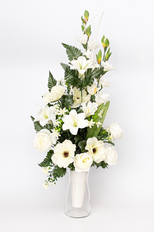 Grand bouquet de fleurs pour cimetière dans les tons blancs — Oh!MyFlor