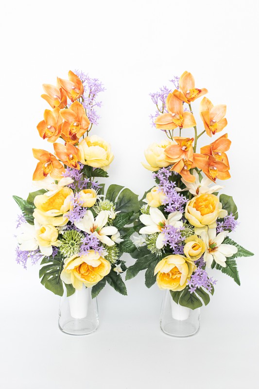 Grand bouquet de fleurs pour niches et tombes en orange et lilas — Oh!MyFlor