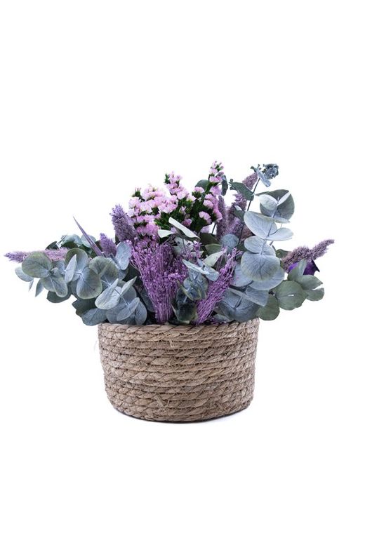 Magnífica cesta lila y rosada. Natural y sofisticada